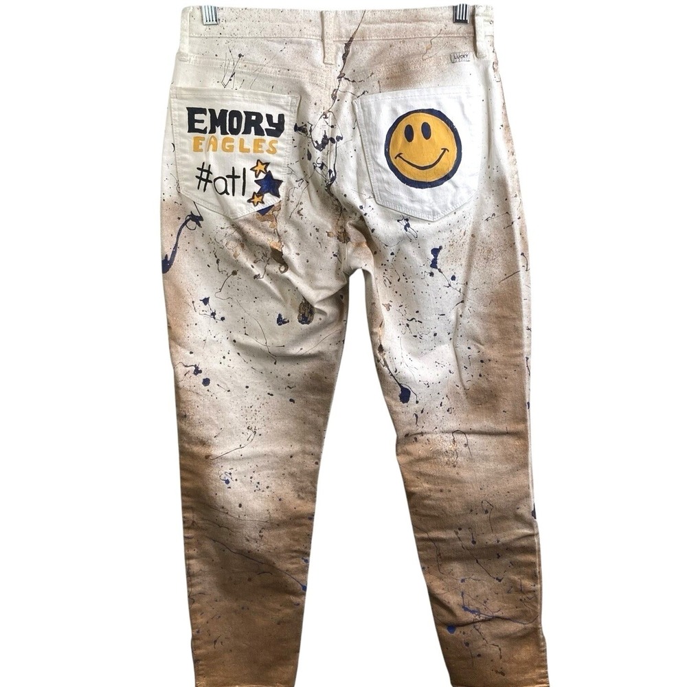 LUCKY BRAND Womens White Ava Skinny Jeans 6/28 Paint Splatter Emory Class 2029